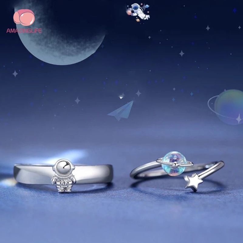 แหวนเงิน-รูปนักบินอวกาศ-ดาวเคราะห์-ดาวเคราะห์-ดวงจันทร์-ดาวเคราะห์-ปรับได้-เครื่องประดับแฟชั่น-ของขวัญวันวาเลนไทน์