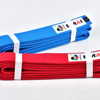 Smai Karate WKF Certified เข็มขัดผ้าฝ้ายแท้ สีแดง สีฟ้า สําหรับเด็กผู้ชาย และผู้หญิง