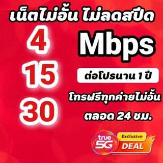 ซิมโปรเทพทรู 4/15/20 Mbps ไม่อั้นไม่ลดสปีด+โทรฟรีทุกค่ายไม่อั้น