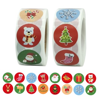 【AG】500Pcs Christmas Labels Santa Claus Snowman Self-adhesive Bright Color Gift Pattern Package Stickers for Bakery