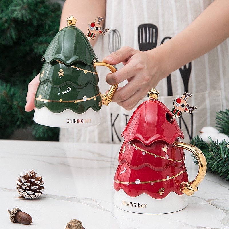 แก้วกาแฟ-christmas-น่ารักมาก-พร้อมฝาปิดและช้อน-ขนาด-420-มิล-มี-4-สี-ราคา-450