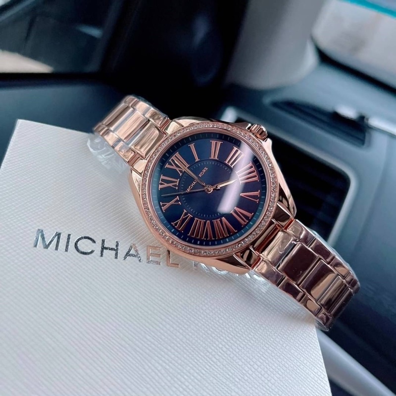 ผ่อน0-นาฬิกา-michael-kors-mk6930-kacie-three-hand-stainless-steel-watch-หน้าปัดกลม-สีน้ำเงิน-39-มม-สแตนเลสสีโรสโกลด์