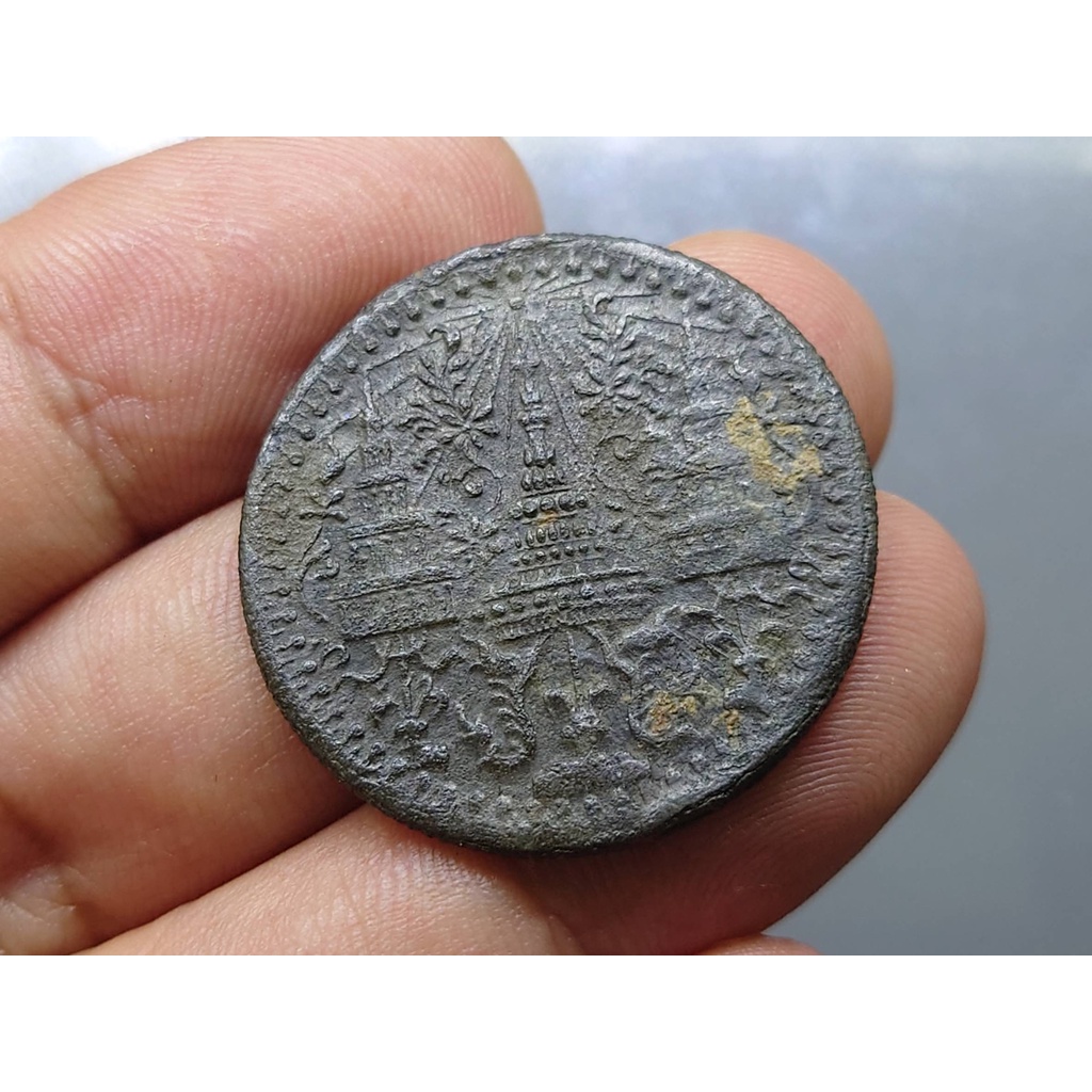 เหรียญอัฐ-ดีบุก-พระมงกุฎ-พระแสงจักร-ร4-ปี-2405-ผ่านใช้