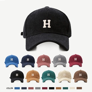 หมวกเบสบอล ผ้าลูกฟูก พิมพ์ลายตัวอักษร H ให้ความอบอุ่น แฟชั่นคู่รัก