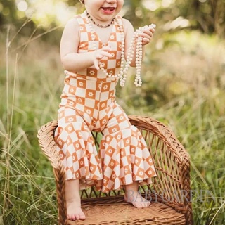 Babygarden- ชุดจั๊มสูท แขนกุด ลายดอกไม้ ลายสก๊อต และกางเกงบาน สําหรับเด็กทารกผู้หญิง อายุ 1-5 ปี