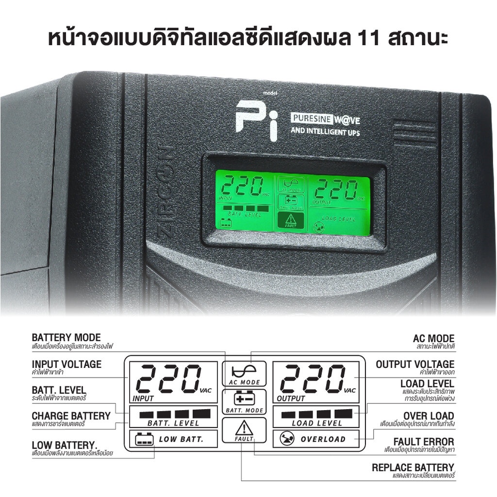 ภาพสินค้า️ส่งด่วนใน1ชม.ทักแชท ️ (51) Zircon PI เครื่องสำรองไฟ รุ่น PI 2000VA 1400W เหมาะสำหรับ คอม PS4 Xbox Server ประกัน2ปี จากร้าน nava.it บน Shopee ภาพที่ 4