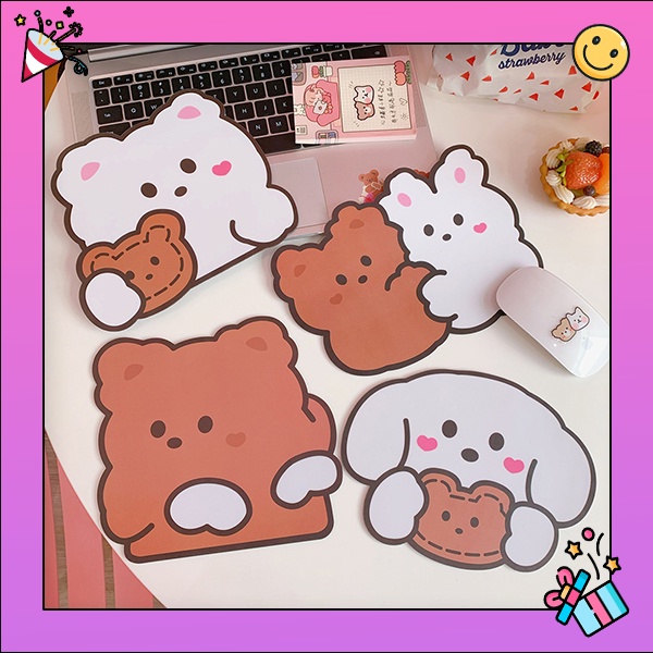 แผ่นรองเม้าส์-แผ่นรองแก้ว-ลายหมี-น้องหมี-น้องหมา-กันน้ำ-ลาย-น่ารัก-mini-mouse-pad-cute-item