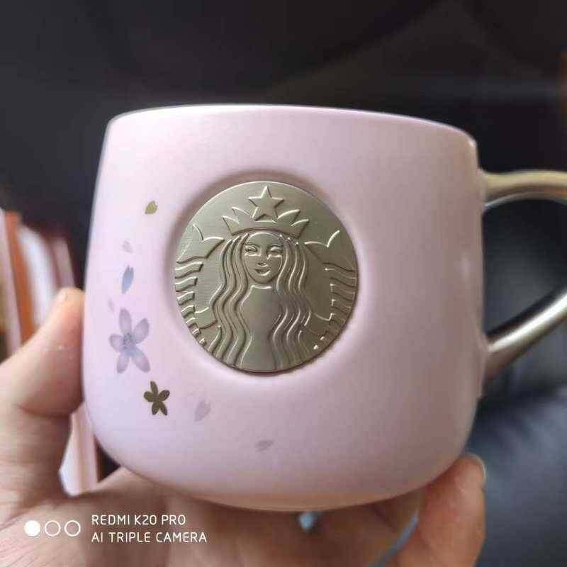 แก้วน้ำ-แก้วน้ำชา-ceramic-mug-สีชมพูลายซากุระ-พร้อมกล่องพรีเมียม