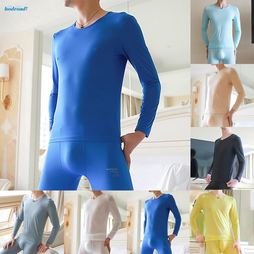 【HODRD】Mens Thermal Underwear Shirt Home Base Shirt Tops Ice Silk