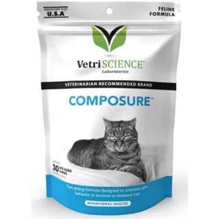 สินค้า Vetri Composure CAT (Exp.03/2024) ลดภาวะแมวเครียด แมวติดสัตว์ หง่าว หงุดหงิด ปรับอารมณ์ (30เม็ดขนม)