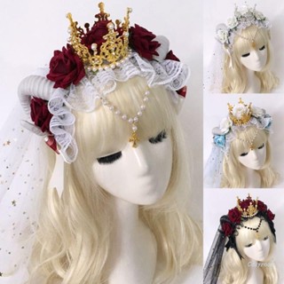 ที่คาดศีรษะ Crazy Gothic Sheep Horn Flower ลูกไม้ ปีศาจ สําหรับแต่งคอสเพลย์