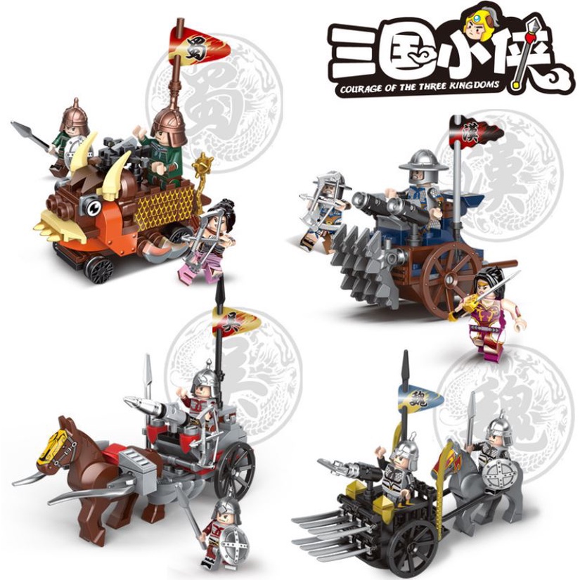 บล็อกตัวต่อชุดวีรบุรุษสามก๊ก-รถม้าศึก-3กั๊กจีนโบราณ-wu-guo-red-horse-chariot-assembled-building-blocks