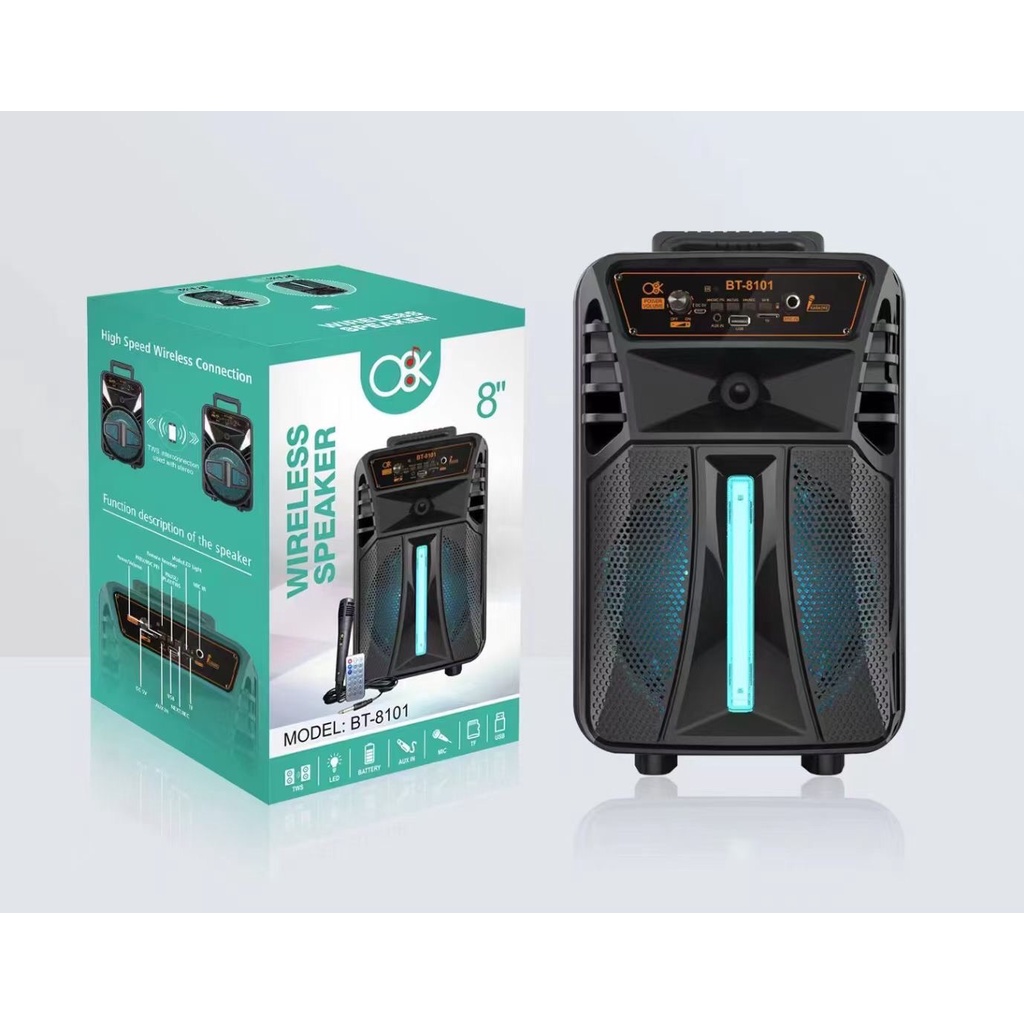 speaker-blutooth-bt-8101-ลำโพง-8-นิ้ว-บลูทูธ-วิทยุ-fm-แถมไมค์สาย-1ตัว-มีไฟ-เสียงดี-แบตทน-แข็งแรงทนทาน-พกพ