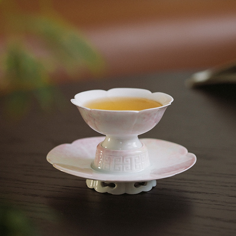 ถ้วยชาเซรามิค-ลายดอกบัว-สีชมพู-สําหรับครัวเรือน