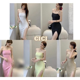 Cici ❣🇹🇭🚚พร้อมส่ง❣(079)เดรสสายเดี่ยว ผ้าฝ้าย ยืดได้ โชว์แผ่นหลัง  ผ่าข้าง  สีน่ารัก สุดแซ่บ เซ็กซี่