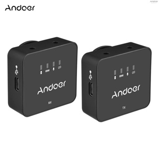 Andoer One-Trigger-One ระบบไมโครโฟนไร้สาย 2.4G (ตัวส่งสัญญาณ 1 และตัวรับสัญญาณ 1 ตัว) ระยะสูงสุด 30 เมตร พร้อมสายสัญญาณเสียง TRS และ TRRS 3.5 มม. สําหรับสมาร์ทโฟน