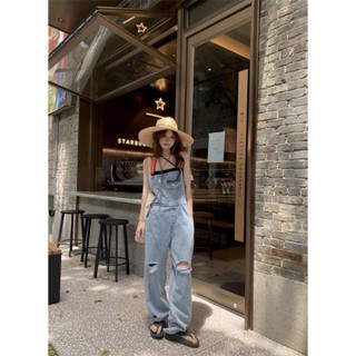 Many Jeans Overalls เอี๊ยมกางเกงยีนส์ขายาว สายเอี๊ยมส้มพร้อมส่ง