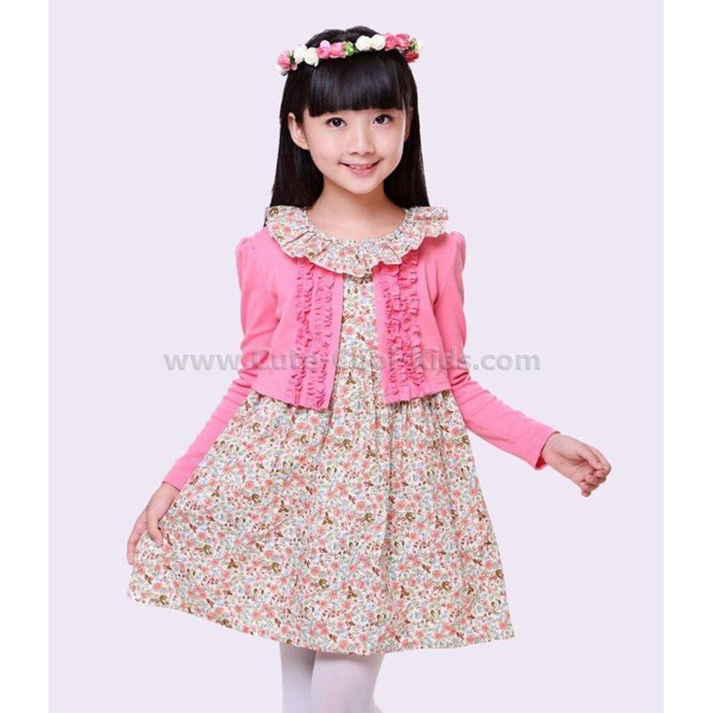 dt-085ชุดกระโปรงเด็ก-ลายดอกไม้-size-150-8-9y