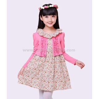 DT-085ชุดกระโปรงเด็ก ลายดอกไม้ Size-150 (8-9Y)