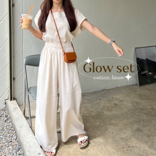 สินค้า ส่งของ8-9/05 GLOW SET เสื้อ+กางเกง ชุดผ้าฝ้ายลินิน ชุดเซทผ้าฝ้าย ชุดไปคาเฟ่ ชุดเกาหลีมินิมอล