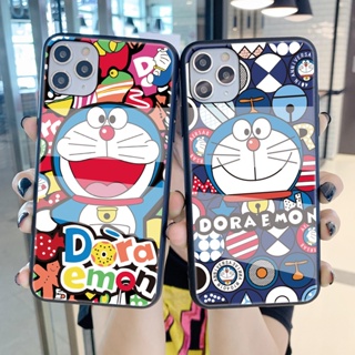 เคสโทรศัพท์มือถือแบบแก้วแข็ง ลายการ์ตูนโดเรม่อนน่ารัก สําหรับ iPhone 6 6s Plus 5 se 2018 2020 2022 13 pro max mini