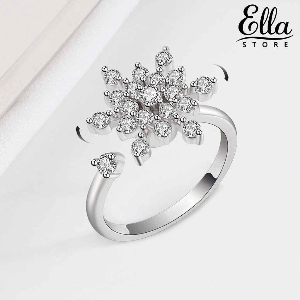 ellastore123-แหวนหมั้นแต่งงาน-รูปเกล็ดหิมะ-ประดับพลอยเทียม-ปรับขนาดได้-ของขวัญปีใหม่-สําหรับผู้หญิง