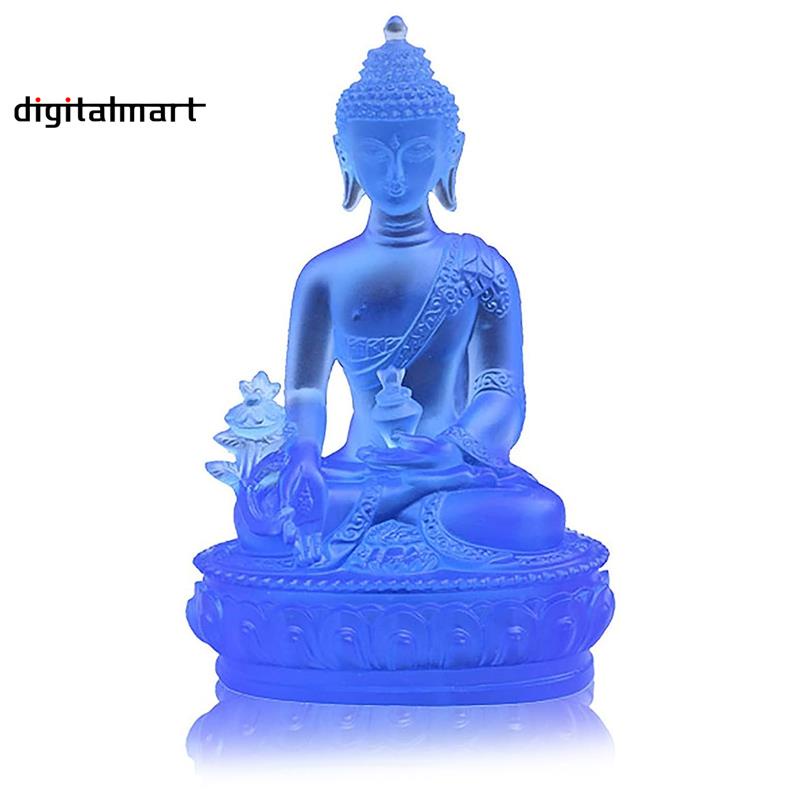 รูปปั้นพระพุทธรูปทิเบต-เรซิน-โปร่งแสง-สีฟ้า-สําหรับตกแต่งบ้าน-สะสม