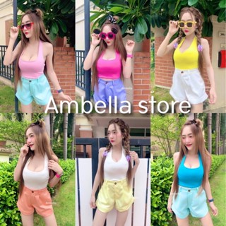 💜Ambella💜เซท้สื้อกางเกง มีขายแยก ชุดเซทเสื้อคล้องคอ กางเกงขาสั้น ชุดผู้หญิง เสื้อไปทะเล เสื้อผ้าไปคาเฟ่