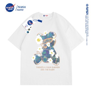 เสื้อยืดแขนสั้น คอกลม ผ้าฝ้าย พิมพ์ลายการ์ตูน NASA ทรงหลวม แฟชั่นฤดูร้อน สําหรับผู้ชาย และผู้หญิง