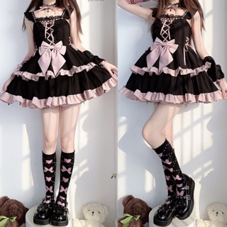 Original Lolita Love Ballet Dog สั้นสองขั้นตอน Lolita Daily Hot Girl Black Pink Song Dress Dress