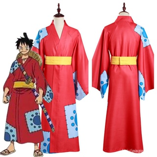 In Stock One Piece Wano Country Monkey D. Luffy Cosplay Costume Kimono Outfits Halloween Carnival Su