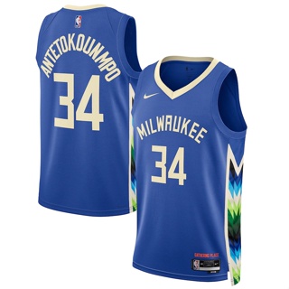 เสื้อกีฬาบาสเก็ตบอล ลายทีม NBA Milwaukee Bucks No.34 Season 23 #เสื้อกั๊กบาสเก็ตบอล สีฟ้า สําหรับผู้ชาย 21