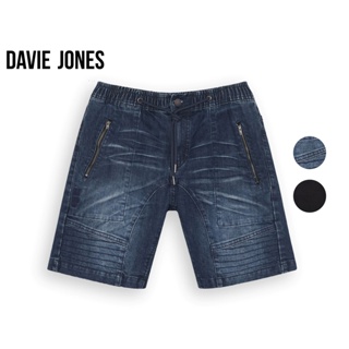 DAVIE JONES กางเกงขาสั้น ผู้ชาย เอวยางยืด สีดำ สีกรม Elasticated Shorts in black navy SH0045NV 46BK