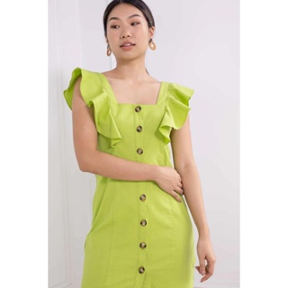 Lois Dress - Green ชุดเดรสแขนระบาย