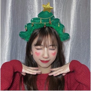 Esp Christmas Tree Headband Plush Xmas Tree Hair Hoop Feather New Year Headwear Photo Props Festive Party Decor Supplies