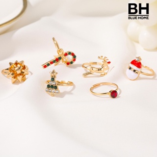 【BH】แหวนคริสต์มาส โลหะผสม ปรับได้ เป็นมิตรกับผิวหนัง สําหรับเด็ก 6 ชิ้น ต่อชุด