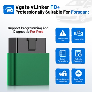 สินค้า Vgate vLinker FD + ELM327 บลูทูธ 4.0 FORScan สำหรับ Ford wifi OBD2 รถวินิจฉัย OBD 2 เครื่องสแกนเนอร์ J2534 ELM 327 MS อุปกรณ์สำหรับรถยนต์