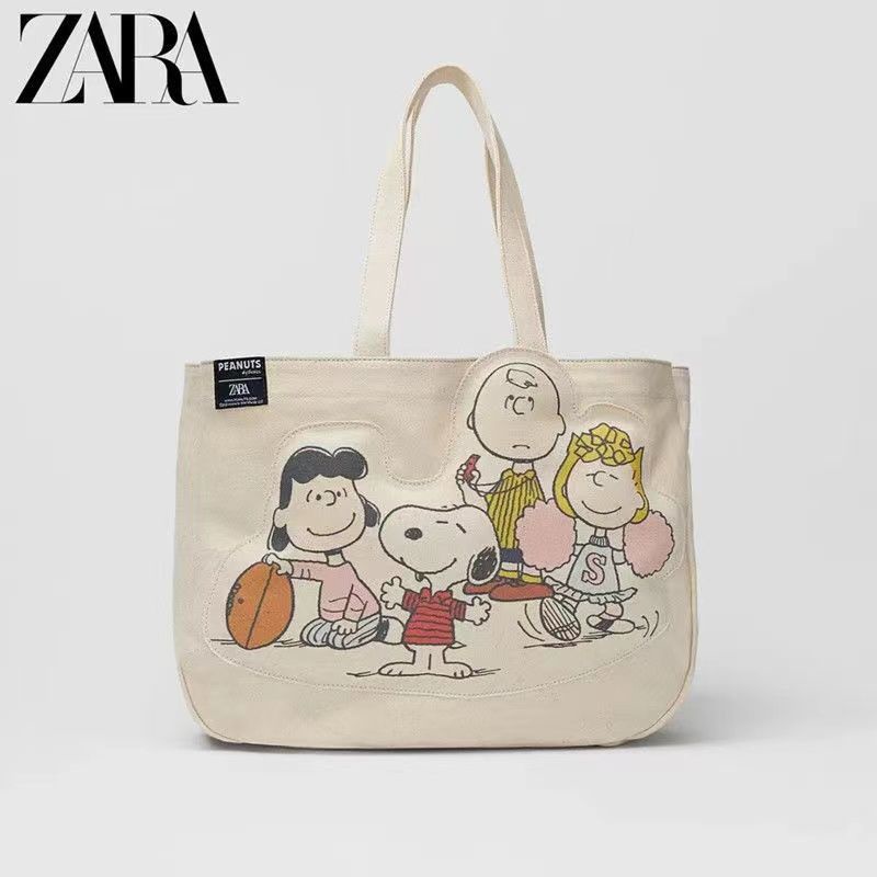 zara-กระเป๋าสะพายไหล่-กระเป๋าช้อปปิ้ง-ผ้าแคนวาส-พิมพ์ลาย-snoopy-สองด้าน-ความจุขนาดใหญ่-สําหรับผู้หญิง-2022