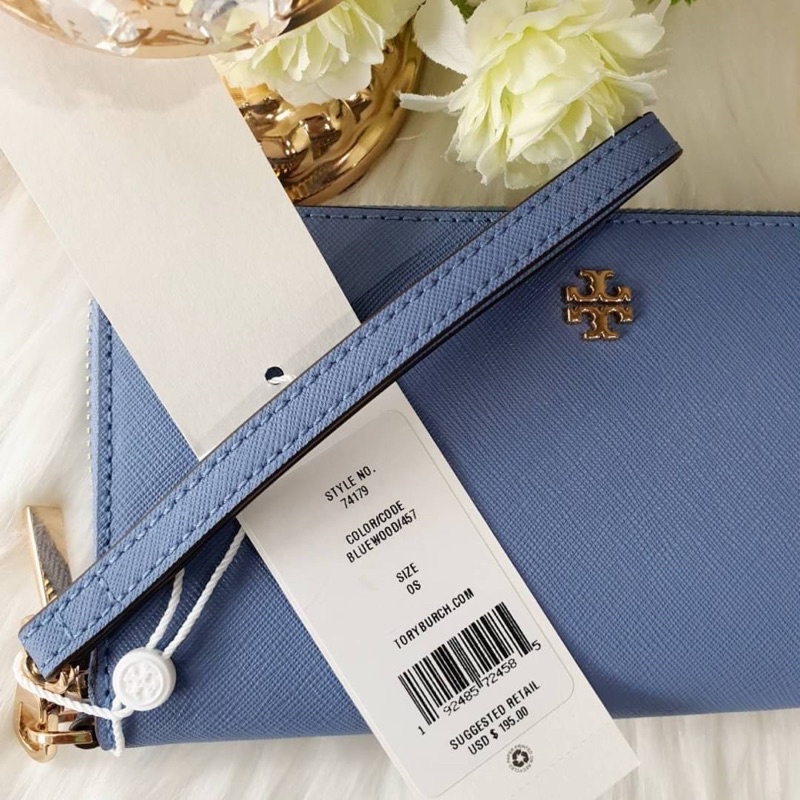 สด-ผ่อน-กระเป๋าสตางค์ซิปรอบ-สายคล้อง-สีฟ้า-74179-tory-burch-saffiano-plain-long-wallets