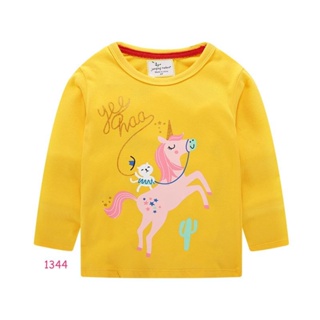 TLG-1344 เสื้อแขนยาวเด็กผู้หญิง sweater สีเหลือง ลายม้า