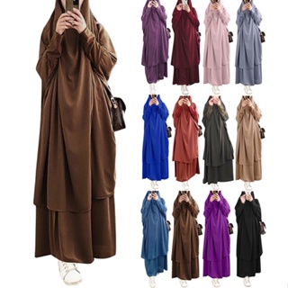 Fashion Khimar Muslim Sets Prayer Wear Woman Hijab Dress Full Cover Hooded Abaya Long Dresses Islam Jilbab Ramadan Cloth