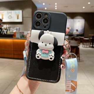 Compatible For Reno 10 Pro+ OPPO A98 A58 A38 A18 A78 A17 A17K A96 A76 A16 A95 A74 A94 A54 A15S A93 A53 A52 A92 A91 A31 A5 A9 2020 A5S A7 A12 F11 F9 เคสโทรศัพท์มือถือ ซิลิโคน พร้อมกระเป๋าใส่บัตร ลาย Pochacco และสายคล้อง สําหรับ