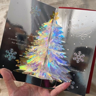Tiktok ขายดี การ์ดอวยพรคริสต์มาส 3d สามมิติ ประดับกลิตเตอร์ สไตล์ต้นไม้ ของขวัญขั้นสูง