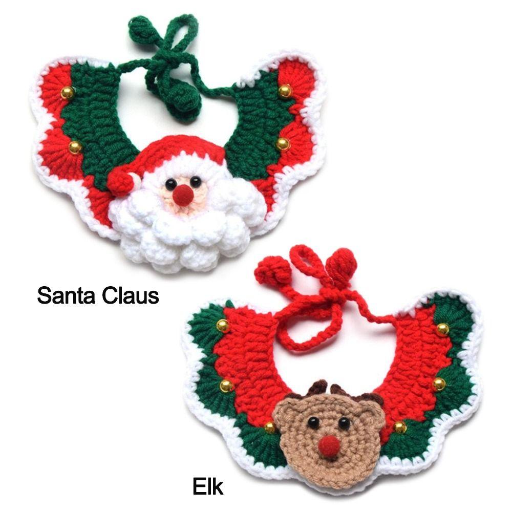 cherry3-ปลอกคอ-ผ้าพันคอ-ผ้าถัก-ลายซานตาคลอส-กวาง-คริสต์มาส-อุปกรณ์เสริม-สําหรับสัตว์เลี้ยง-สุนัข