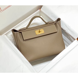 พรี​ ราคา19200 Hermes 2424หนังแท้ กระเป๋าถือ กระเป๋าสะพาย กระเป๋าสะพายไหล่29cm