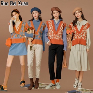 ภาพหน้าปกสินค้าRUO BEI XUAN เสื้อแขนกุด ผ้าถัก คอวี ลายดอกไม้ สีส้ม ทรงหลวม ใส่สบาย สําหรับสตร ซึ่งคุณอาจชอบสินค้านี้