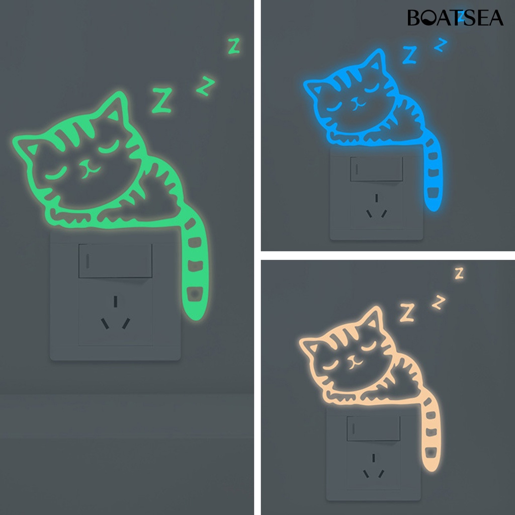 boatsea-สติกเกอร์-ลายการ์ตูนแมว-เรืองแสงในที่มืด-ไม่จางหาย-สําหรับตกแต่งสวิตช์ไฟ-ห้องนั่งเล่น