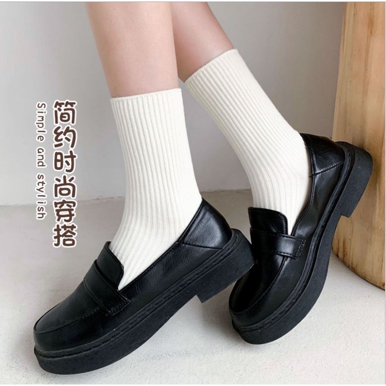 ew-ถุงเท้าข้อกลาง-ลายทาง-สีพื้น-สไตล์เกาหลี-เรียบง่าย-และอบอุ่น-สําหรับผู้หญิง-ใส่ในบ้าน-และนอกบ้าน