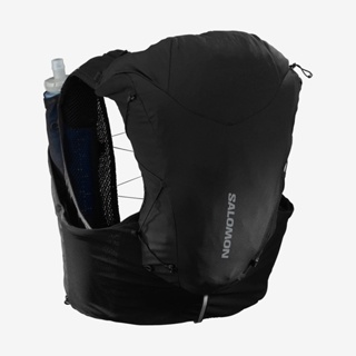 SALOMON ADV SKIN 12 WITH FLASKS BLACK/EBONY - กระเป๋า กระเป๋าใส่น้ำ สำหรับวิ่งเทรล ความจุ 12 ลิตร UNISEX