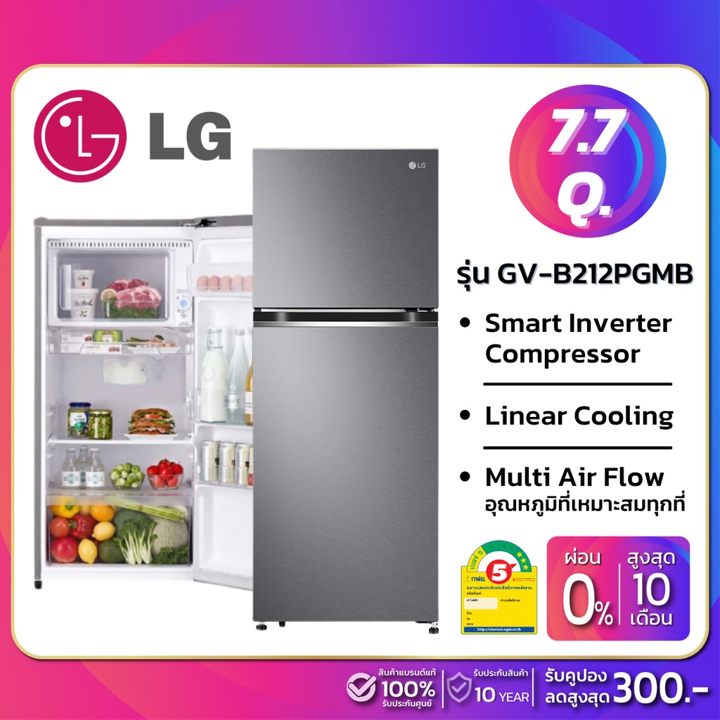 ภาพหน้าปกสินค้าตู้เย็น LG 2 ประตู Inverter รุ่น GV-B212PGMB ขนาด 7.7 Q สีเทา (รับประกันนาน 10 ปี) จากร้าน siamnano บน Shopee
